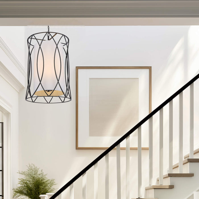 DOVER: Caged Pendant Light with Fabric Inner Shade (Available in Black & Antique Silver)