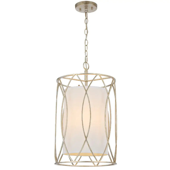 DOVER: Caged Pendant Light with Fabric Inner Shade (Available in Black & Antique Silver)