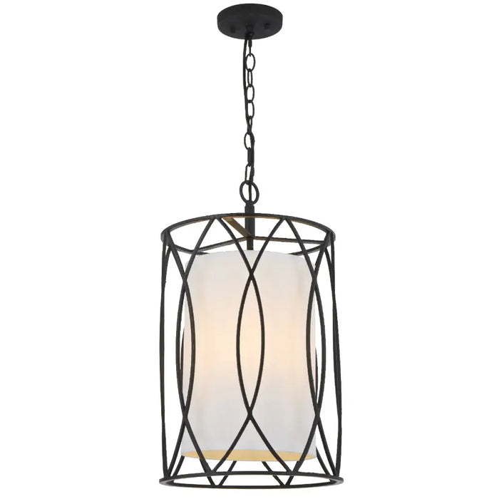 DOVER: Caged Pendant Light with Fabric Inner Shade (Available in Black & Antique Silver)