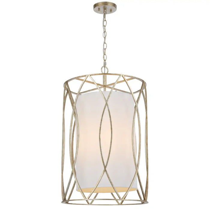 DOVER: Caged Pendant Light with Fabric Inner Shade (Available in Black & Antique Silver)