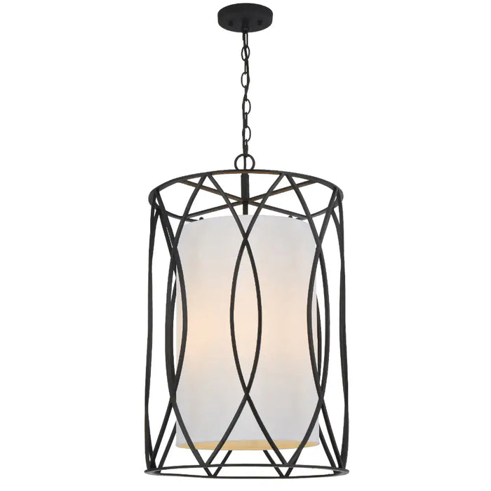 DOVER: Caged Pendant Light with Fabric Inner Shade (Available in Black & Antique Silver)