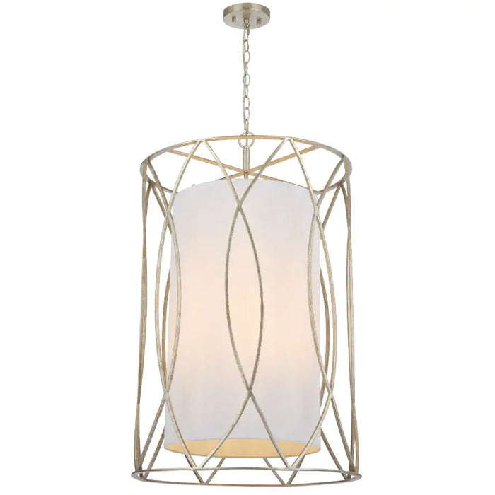 DOVER: Caged Pendant Light with Fabric Inner Shade (Available in Black & Antique Silver)