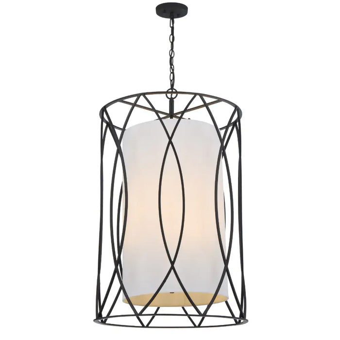 DOVER: Caged Pendant Light with Fabric Inner Shade (Available in Black & Antique Silver)