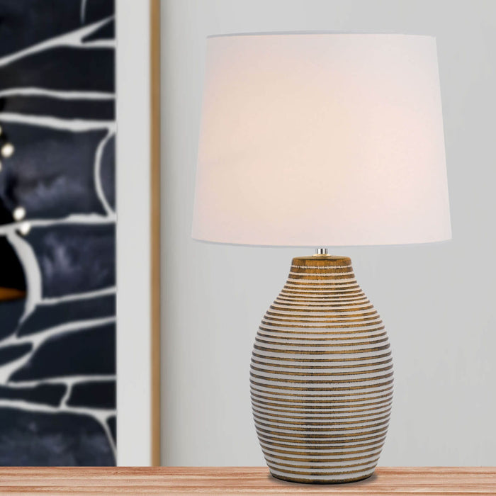 EARTH: Ceramic Table Lamp with White Fabric Shade