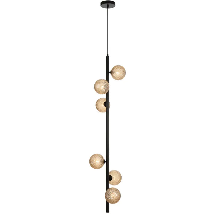 ELSON: 6 Light Versatile Pendant Light with Round Glass Shades (Available in Black & Antique Gold)