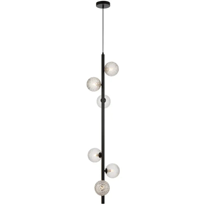 ELSON: 6 Light Versatile Pendant Light with Round Glass Shades (Available in Black & Antique Gold)