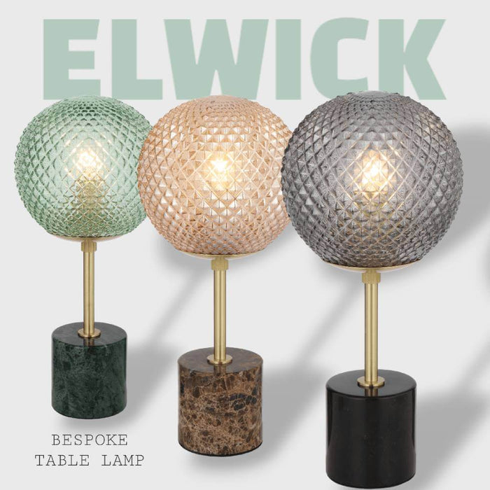 ELWICK: Bohemian Table Lamp with Mouth-blown Glass Shade (Available in Black, Brown & Green)