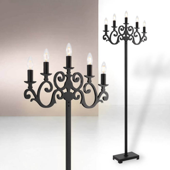 EMPORIA: 5 Light Candelabra Design Floor Lamp (Available in Black & White)