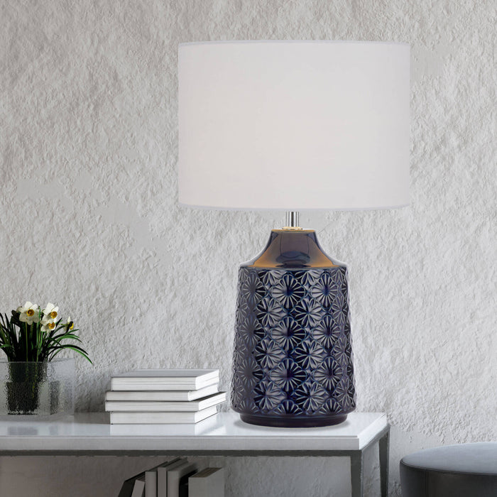 FEDON: Ceramic Table Lamp with Fabric Shade (Avail in Blue & Grey)