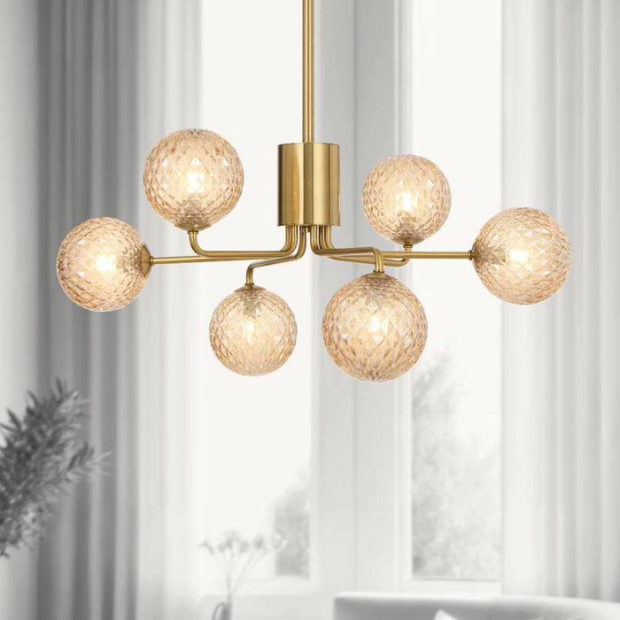 FELTON: 6 Light Elegant Modern Pendant Light with Round Glass Shades (Available in Black & Antique Gold)