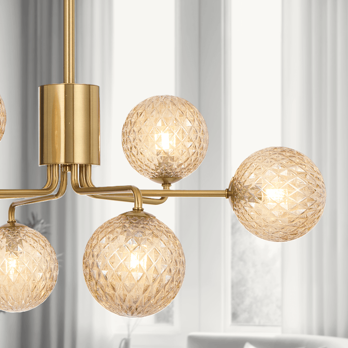 FELTON: 6 Light Elegant Modern Pendant Light with Round Glass Shades (Available in Black & Antique Gold)