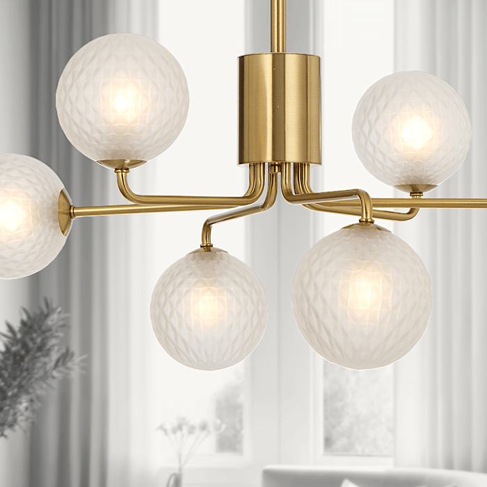 FELTON: 6 Light Elegant Modern Pendant Light with Round Glass Shades (Available in Black & Antique Gold)