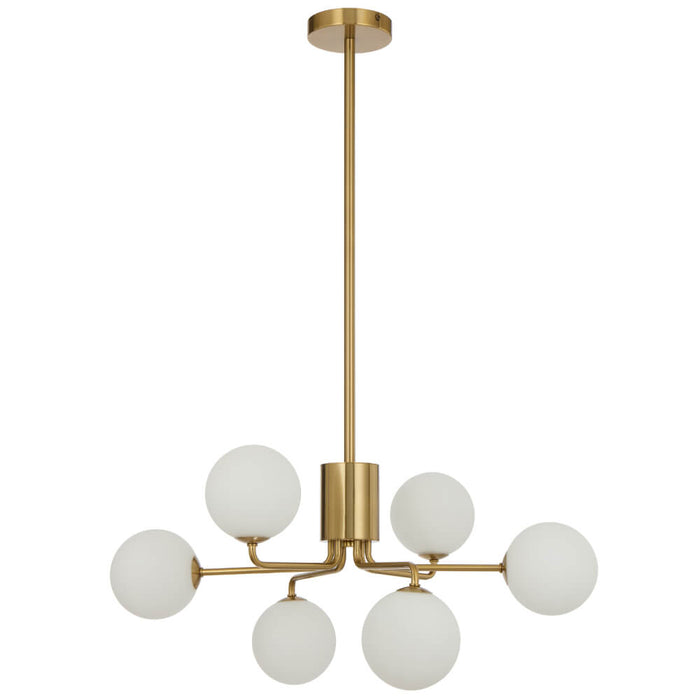 FELTON: 6 Light Elegant Modern Pendant Light with Round Glass Shades (Available in Black & Antique Gold)