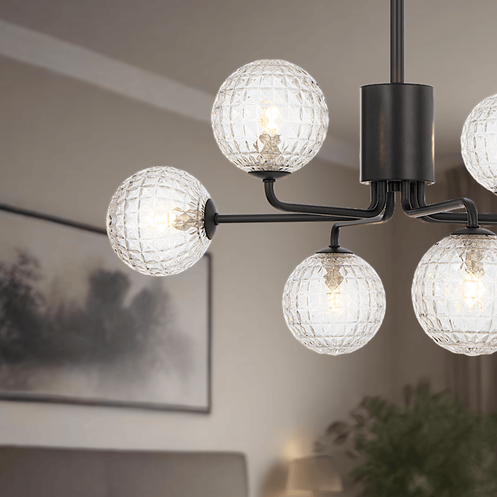 FELTON: 6 Light Elegant Modern Pendant Light with Round Glass Shades (Available in Black & Antique Gold)