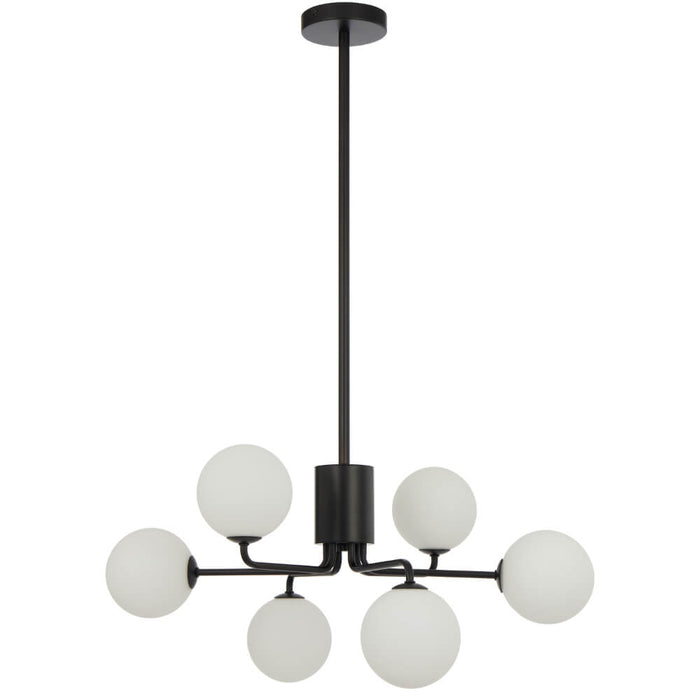 FELTON: 6 Light Elegant Modern Pendant Light with Round Glass Shades (Available in Black & Antique Gold)