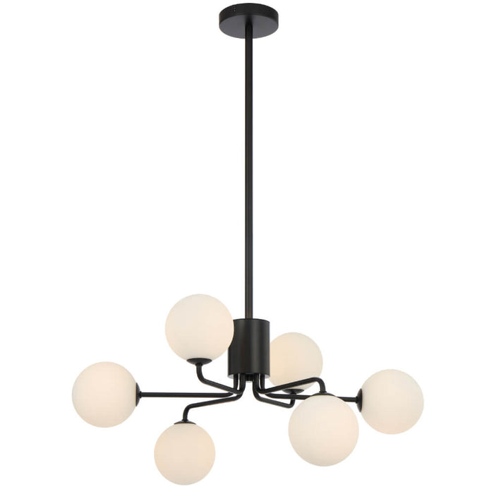 FELTON: 6 Light Elegant Modern Pendant Light with Round Glass Shades (Available in Black & Antique Gold)