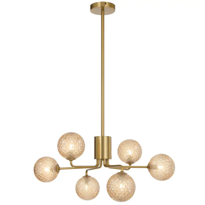 FELTON: 6 Light Elegant Modern Pendant Light with Round Glass Shades (Available in Black & Antique Gold)