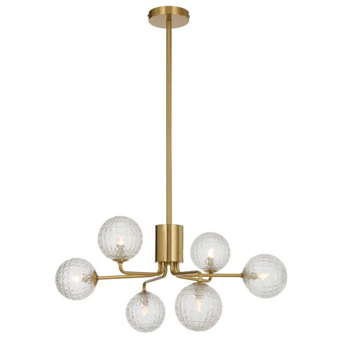 FELTON: 6 Light Elegant Modern Pendant Light with Round Glass Shades (Available in Black & Antique Gold)