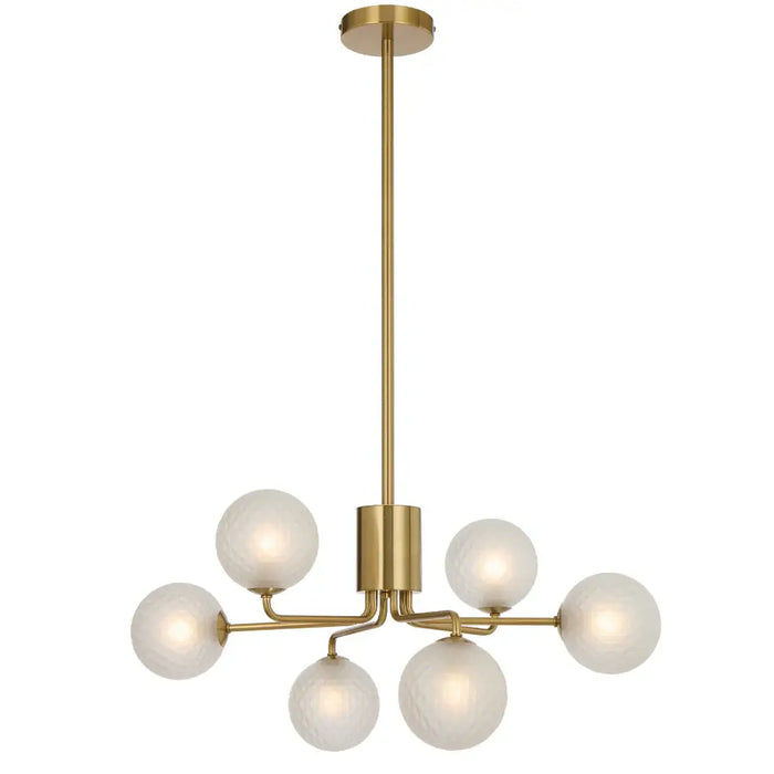 FELTON: 6 Light Elegant Modern Pendant Light with Round Glass Shades (Available in Black & Antique Gold)