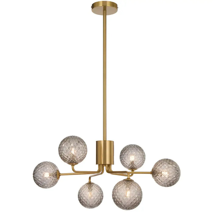 FELTON: 6 Light Elegant Modern Pendant Light with Round Glass Shades (Available in Black & Antique Gold)