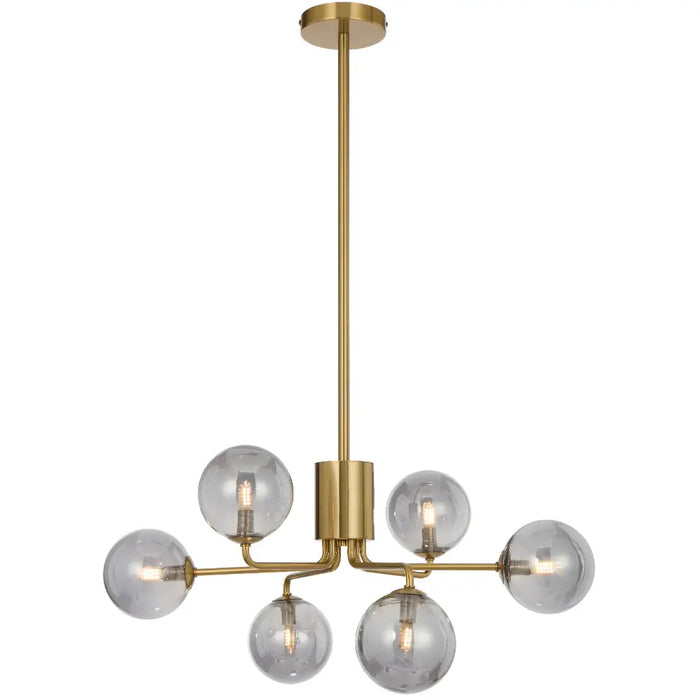 FELTON: 6 Light Elegant Modern Pendant Light with Round Glass Shades (Available in Black & Antique Gold)