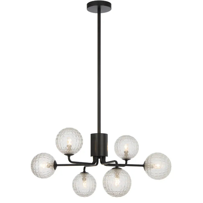 FELTON: 6 Light Elegant Modern Pendant Light with Round Glass Shades (Available in Black & Antique Gold)