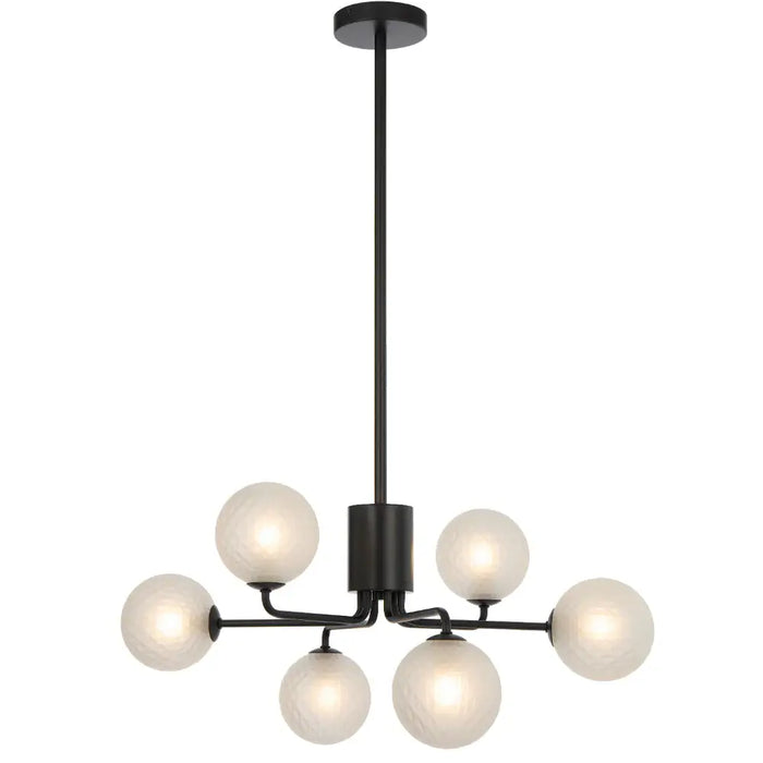 FELTON: 6 Light Elegant Modern Pendant Light with Round Glass Shades (Available in Black & Antique Gold)