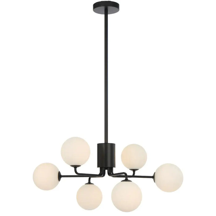 FELTON: 6 Light Elegant Modern Pendant Light with Round Glass Shades (Available in Black & Antique Gold)