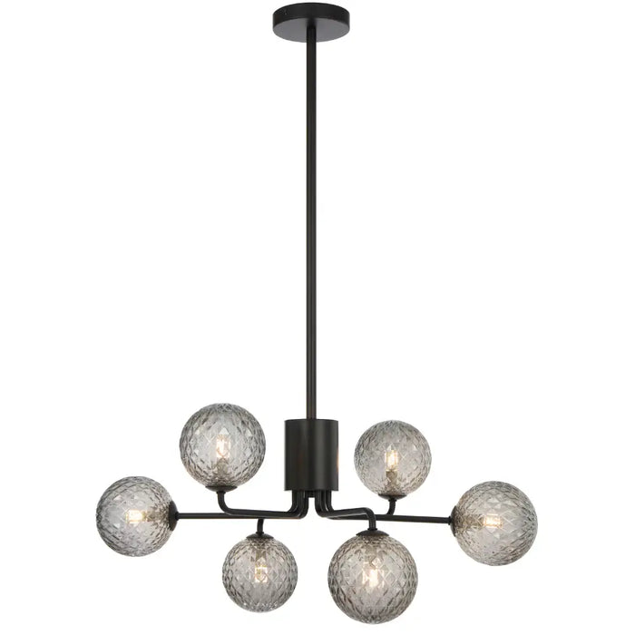 FELTON: 6 Light Elegant Modern Pendant Light with Round Glass Shades (Available in Black & Antique Gold)