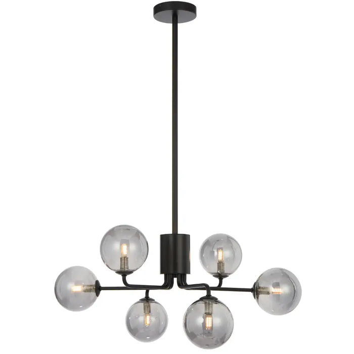 FELTON: 6 Light Elegant Modern Pendant Light with Round Glass Shades (Available in Black & Antique Gold)