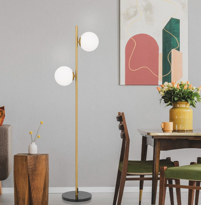 FIGARO: 2 Lights Floor Lamp with Marble Base and Glass Shade (Avail in Black & Antique Gold)