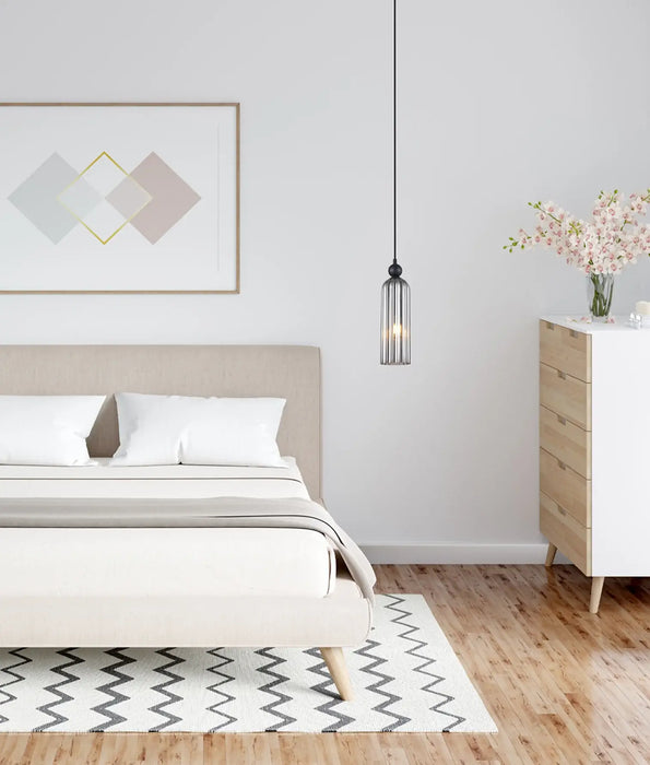 FLAUTA: Elegant Interior Pendant Lights with Cylinder Ribbed Glass Shade (Available in Black & Gold)