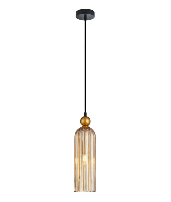 FLAUTA: Elegant Interior Pendant Lights with Cylinder Ribbed Glass Shade (Available in Black & Gold)