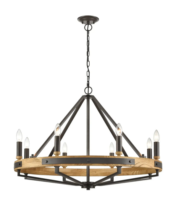 FUNALE: Natural Oak Wood Candelabra  Style Interior Pendant Lights (avail in 6 Light, 8 Light & 12 Light)