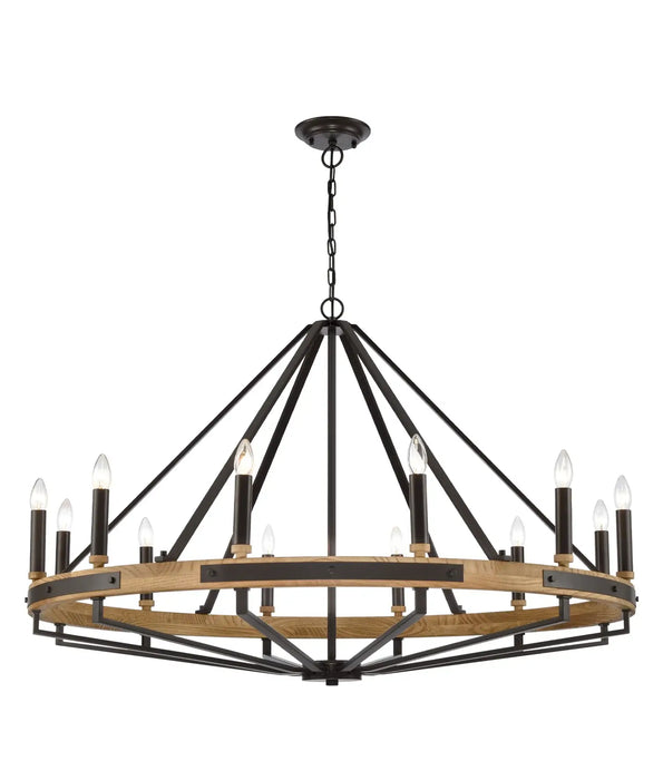 FUNALE: Natural Oak Wood Candelabra  Style Interior Pendant Lights (avail in 6 Light, 8 Light & 12 Light)