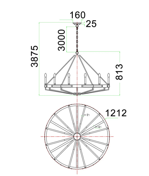 FUNALE: Natural Oak Wood Candelabra  Style Interior Pendant Lights (avail in 6 Light, 8 Light & 12 Light)