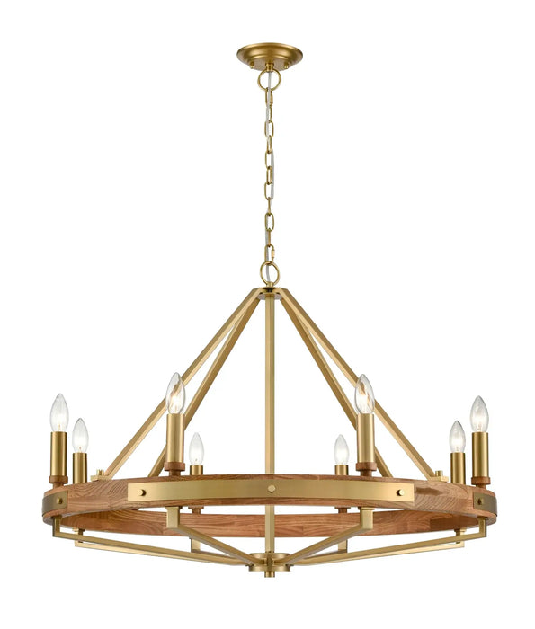 FUNALE: Natural Oak Wood Candelabra  Style Interior Pendant Lights (avail in 6 Light, 8 Light & 12 Light)