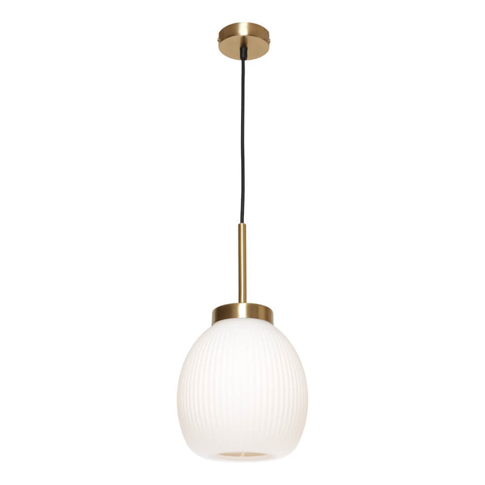 GARMAN: 1 Light Pendant with Ribbed Matt Opal Glass Shade (Available in Black & Gold Finish)
