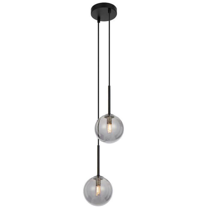 GASTON: 2 Light Elegant Modern Pendant Light with Round Glass Shades (Available in Black & Antique Gold)