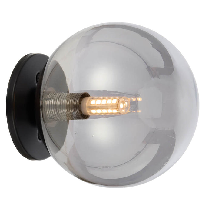 GASTON: 1 Light Modern Elegant Wall Light with Round Glass Diffuser (Available in Black & Antique Gold)