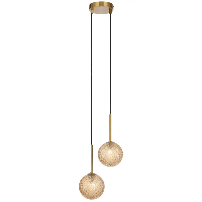 GASTON: 2 Light Elegant Modern Pendant Light with Round Glass Shades (Available in Black & Antique Gold)