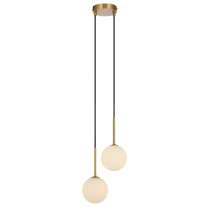 GASTON: 2 Light Elegant Modern Pendant Light with Round Glass Shades (Available in Black & Antique Gold)