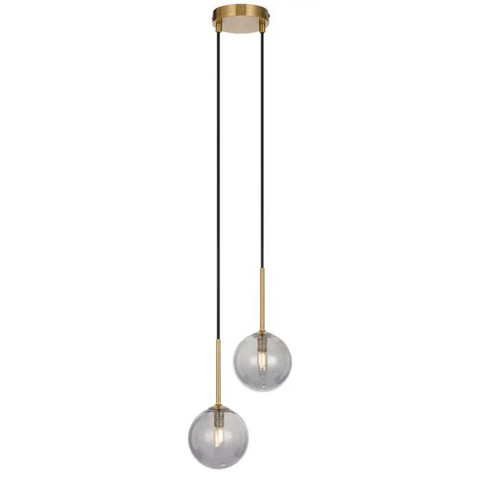 GASTON: 2 Light Elegant Modern Pendant Light with Round Glass Shades (Available in Black & Antique Gold)