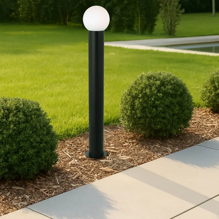 GOREM: Black Exterior Bollard Light with Opal Sphere Head