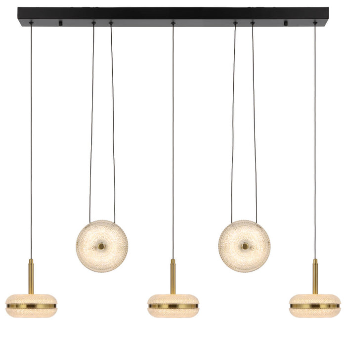 GOVAN: Antique Gold 5 Light Linear LED Pendant