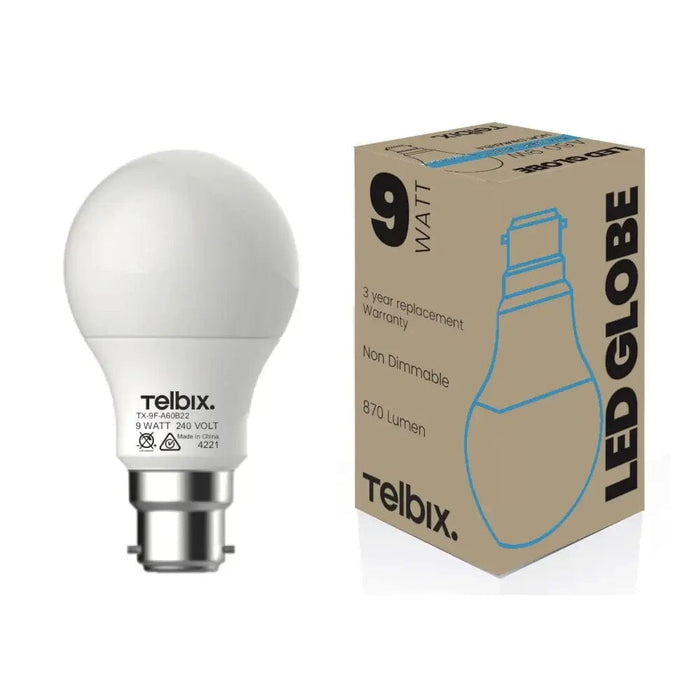 TELBIX B22 A60 9W Opal Non-Dimmable LED Globe