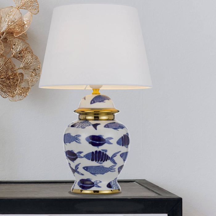 HENDO: Classic Ceramic Table Lamp with Fish Art