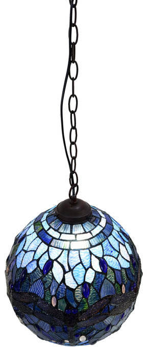Round Blue Dragonfly Leadlight Hanging Pendant Lamp