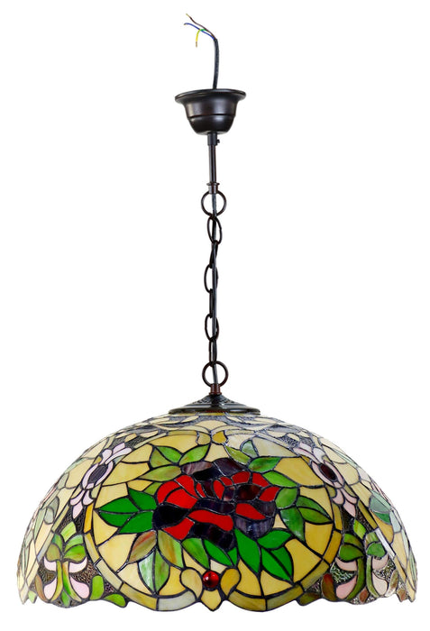 Red Camellia Hanging Leadlight Pendant Lamp