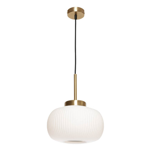 Cougar HUTTON: 1 Light Pendant with Ribbed Drum Opal Glass Shade (Available in Black & Gold Finish)